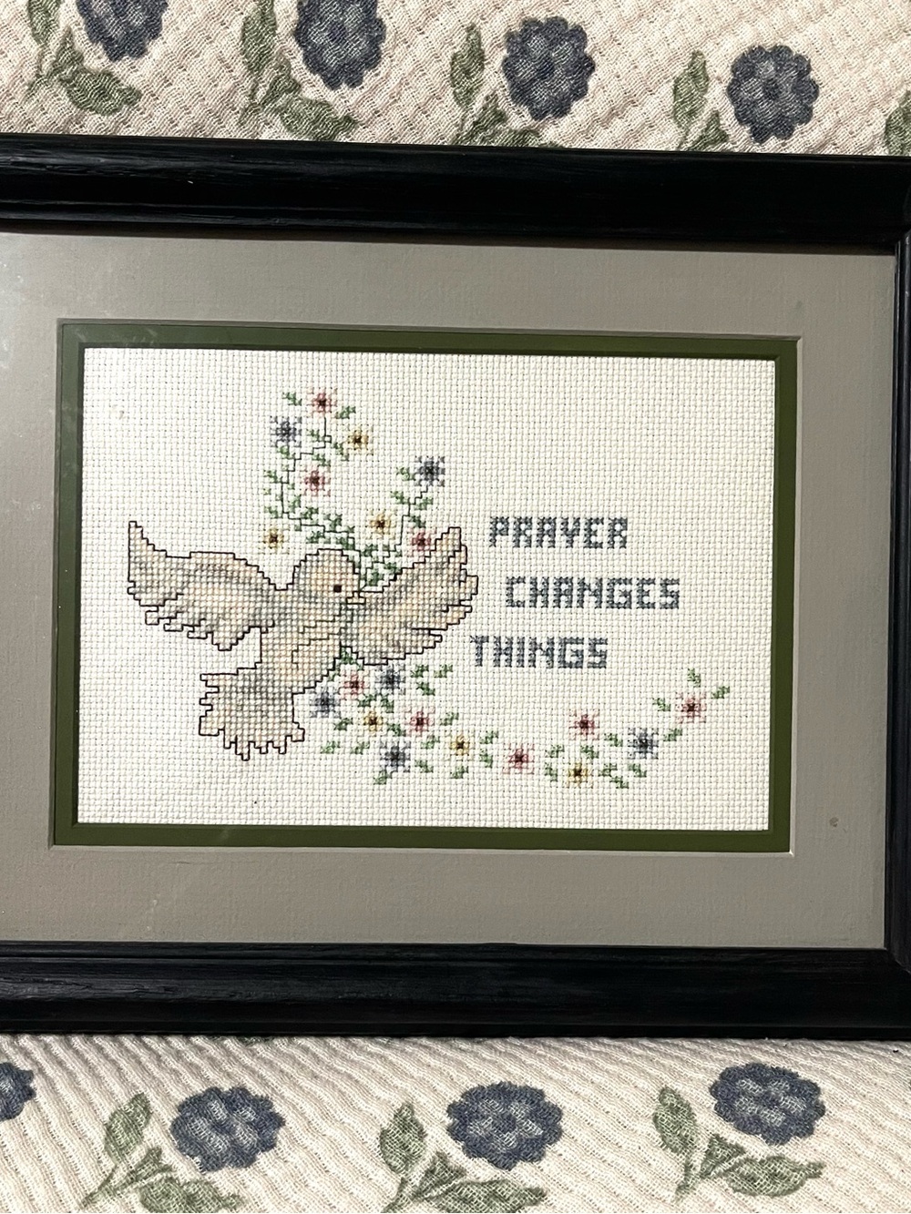 Vintage Framed Cross Stitch – “Prayer Changes Things”